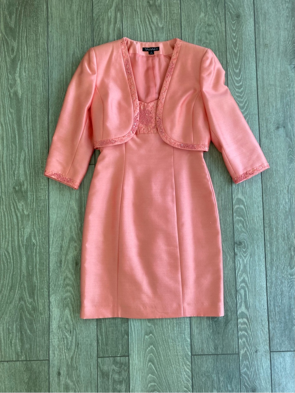 Tahari Peach Dress with Cropped Jacket